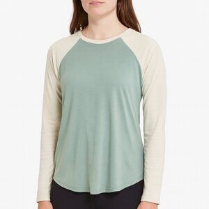 American Eagle Women's green pink long sleeve cozy baseball t color block size S